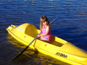 Kayaking on the Lake is a great activity for all ages!  We have 6 single kayaks and 1 double (2 person) kayak for use.  Many people like to kayak around the island in front of our resort.  Kayaking is great exercise - you might discover some normally-unused-muscles!